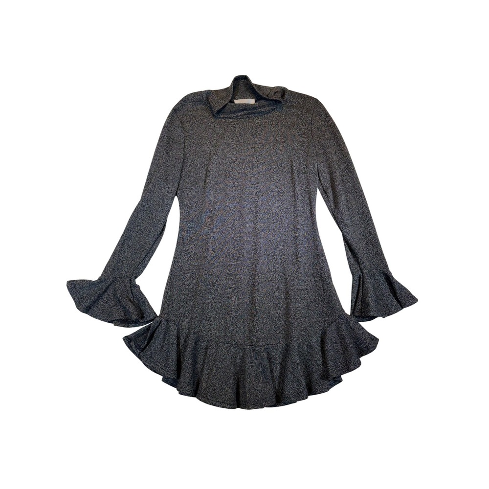 Shilla Womens Mock Neck Ruffle Mini Dress Charcoal Grey Marled Bell Sleeve L